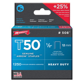 Arrow Fastener Staples 508 T50 1/2 Inch (12mm) 1,250 (pack of 4)