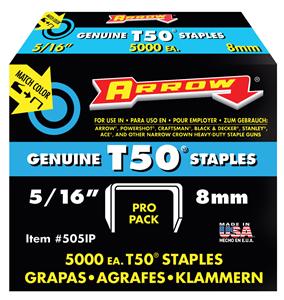 Arrow Fastener Staples 505IP T50 5/16 Inch (8mm) 5,000 Pack