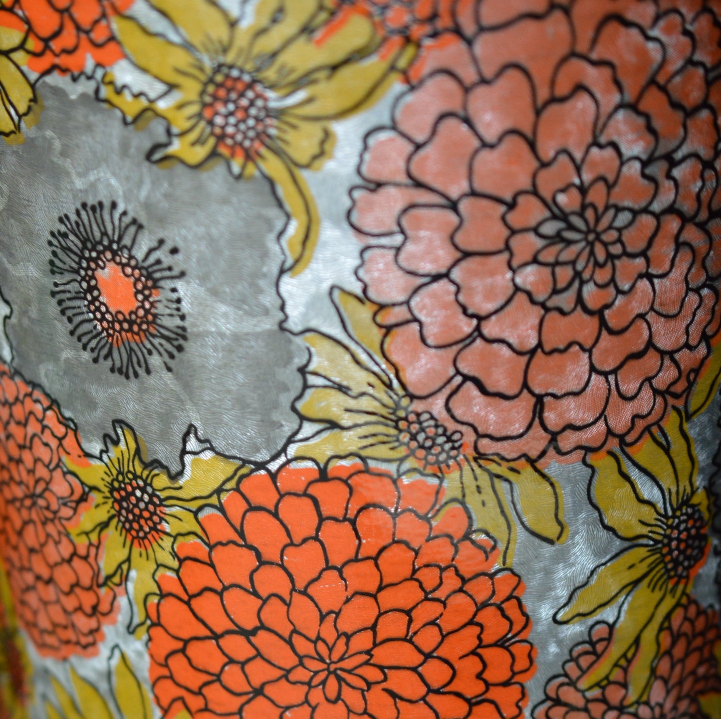 Orange Yellow Flowers Vinyl Fabric